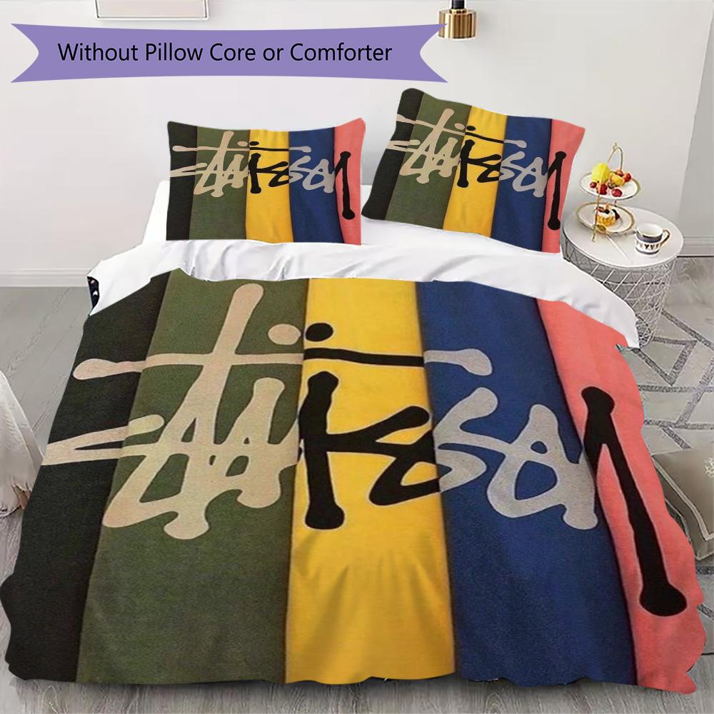 Gradient Neon City Logo 3Pcs Bedding Set, Rainbow Street Sign Duvet Cover & 2 Pillowcases