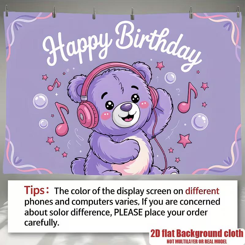 Muzikale Teddy Verjaardagsachtergrond voor Themafeest, Livestream en Videogesprek