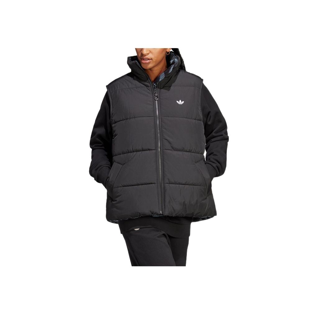 Adidas Originals Solid Color Brand Print Logo Zip Stand Collar Vest Women Vests Black IJ8187