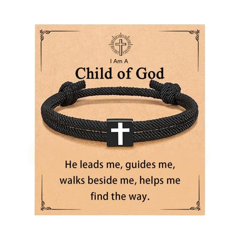 JYL TS Bracelet Men Braided  Cross Charm Safeguards Journey & Stability