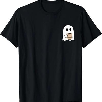 Ghost Drinking Coffee Funny Halloween Costume Coffee Lover T-Shirt