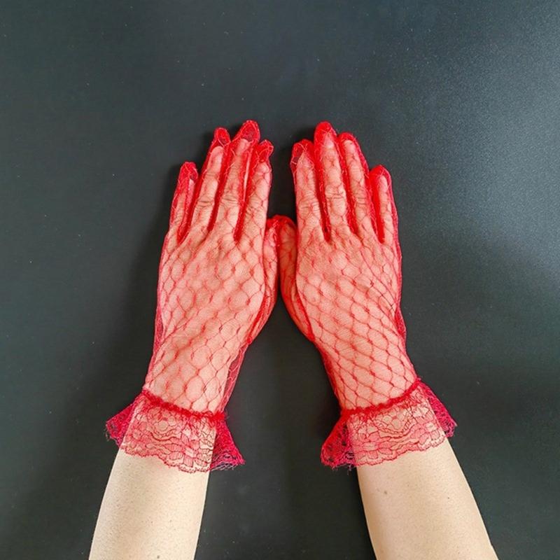 Flapper Lace Gloves 1920s Short Gloves for Concert Costume Accessories