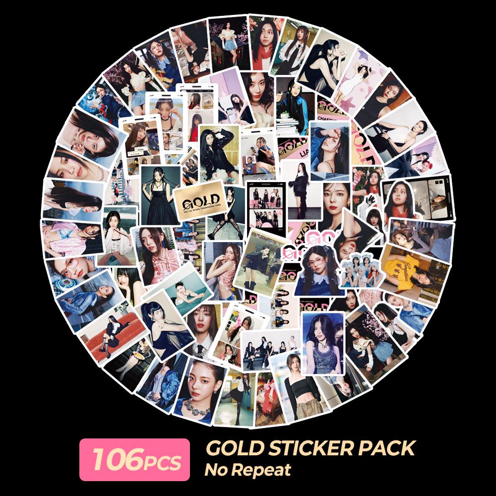 In Stock: 106 ITZY Gold K-pop Stickers featuring Hwang Yeji, Shin Ryujin, Lee Chaeryeong, and Shin Yuna for DIY Projects