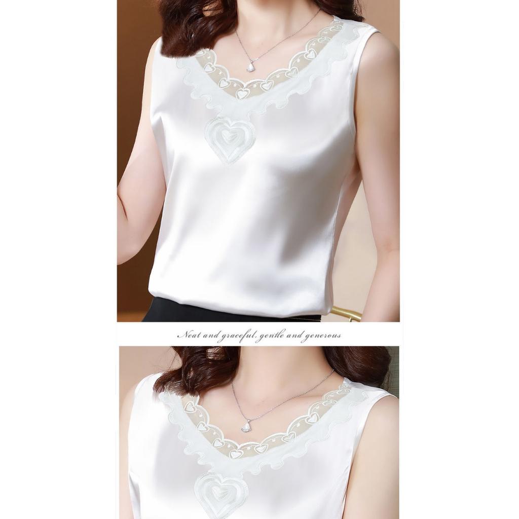 Fashion Lace Camisole Vest for Women In Summer, Satin V-neck Undershirt for Outerwear, Suit for Undersized Sleeveless Top
