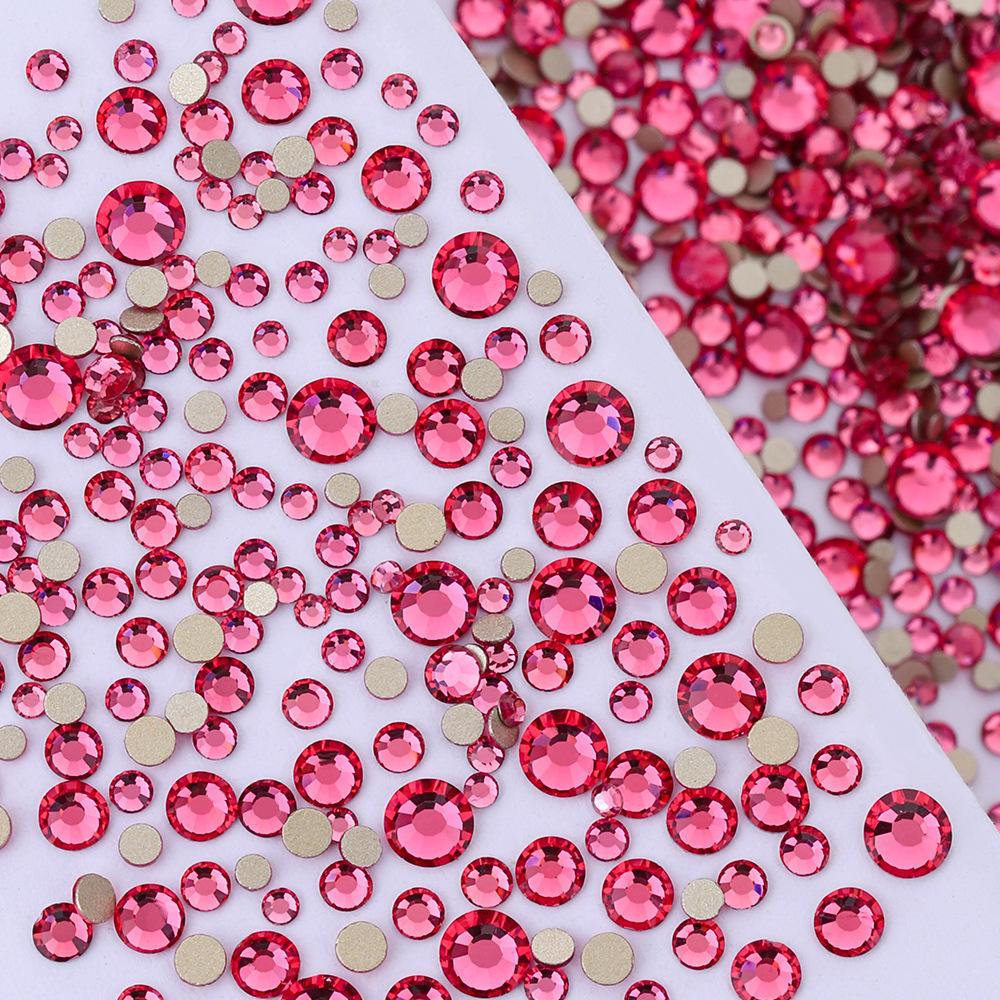 Pujiang Nail Art Strass Goldener Boden Gemischte Größe Flachboden Diamant Ungefähr 1440 Glas Aufkleber Diamanten Farbige Kleine Runde Diamanten