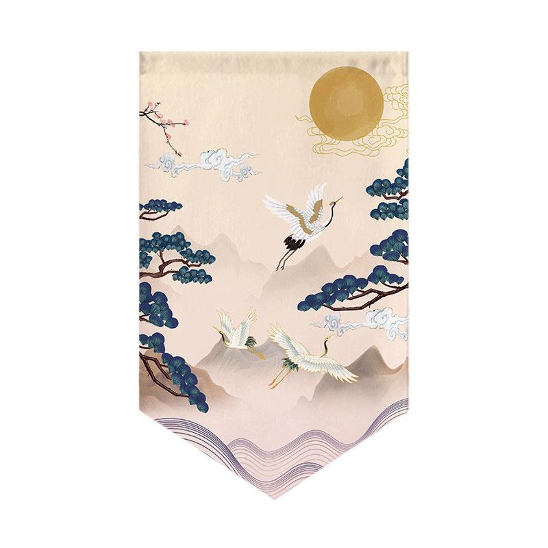 Japanese Short Door Curtain Wave Koi Kitchen Partition Triangle Flag Restaurant Hanging Curtain Pennant Izakaya Decor Drapes