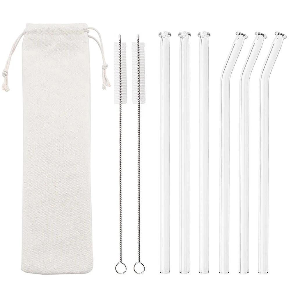 

9Pcs 200*8mm Clear Glass Straws for Smoothies Cocktails Drinking Straws Healthy Reusable Eco Friendly Straws Drinkware Accessory прозрачный