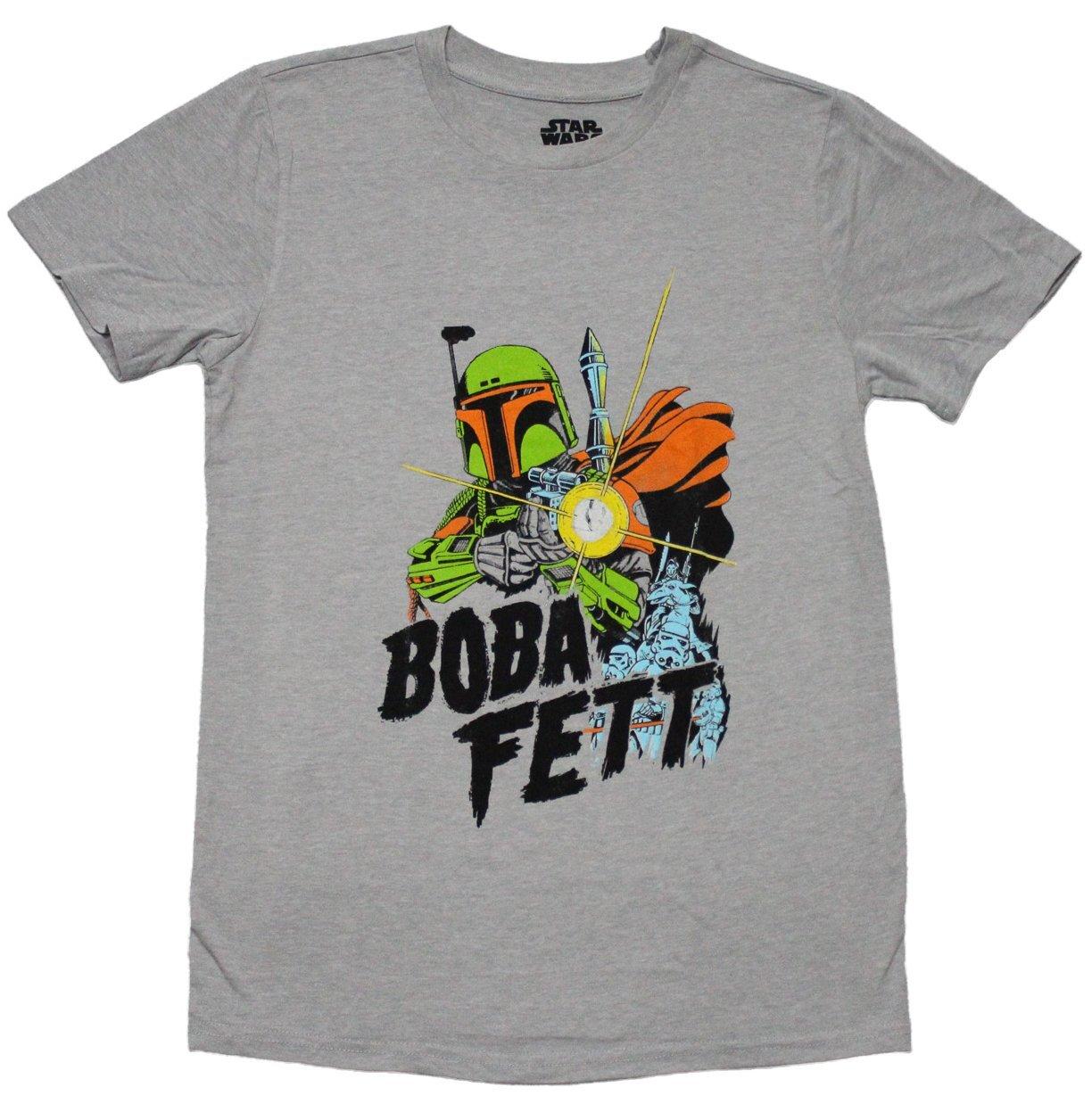 Star Wars New Adult T-Shirt - Comic Boba Fett Holding Gun Over Name XXXXL