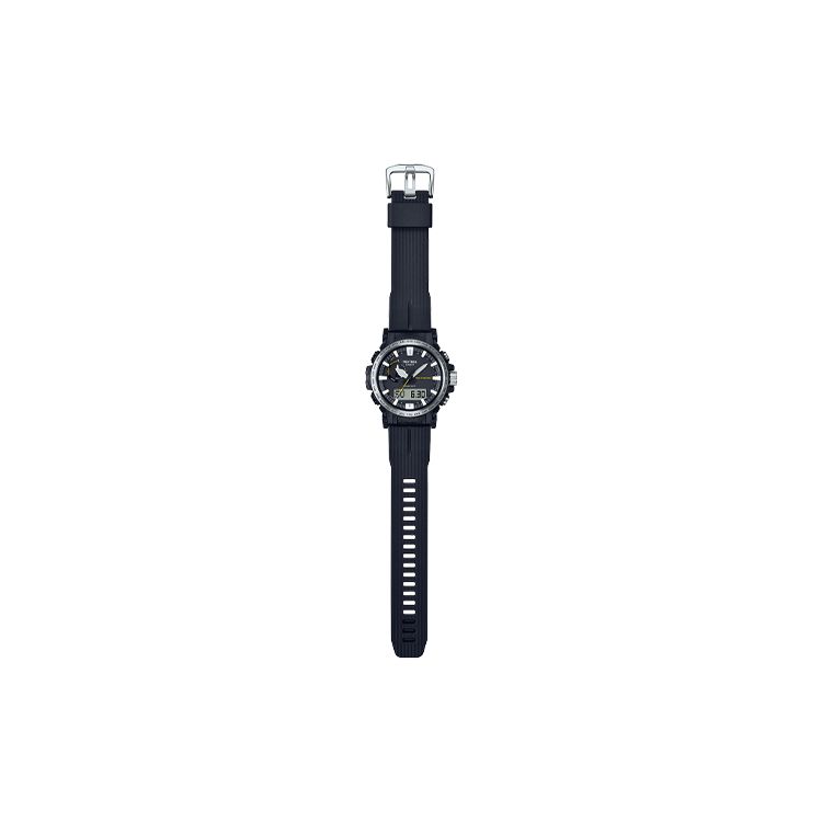 Casio Pro Trek Series Round Dual Display 100M Water Resistant Solar Quartz Movement Resin Case Men Watches Black PRW-61-1A