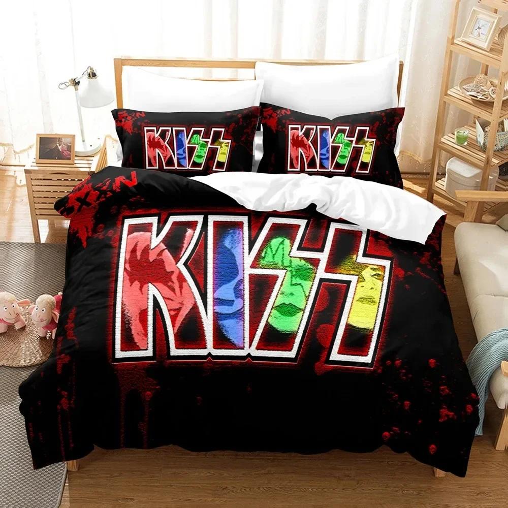 Kiss Band Bedding Set Single Rock Print Bed Set With Pillowcase Bed Duvet Cover Soft Single Double Queen Super King Size Bedroom