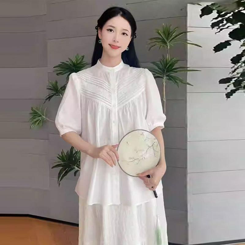 Shopping Mall 1116 Summer New Women's Clothing Loose White Sweet Age-reducing Cotton Short-sleeved Shirt 1111971