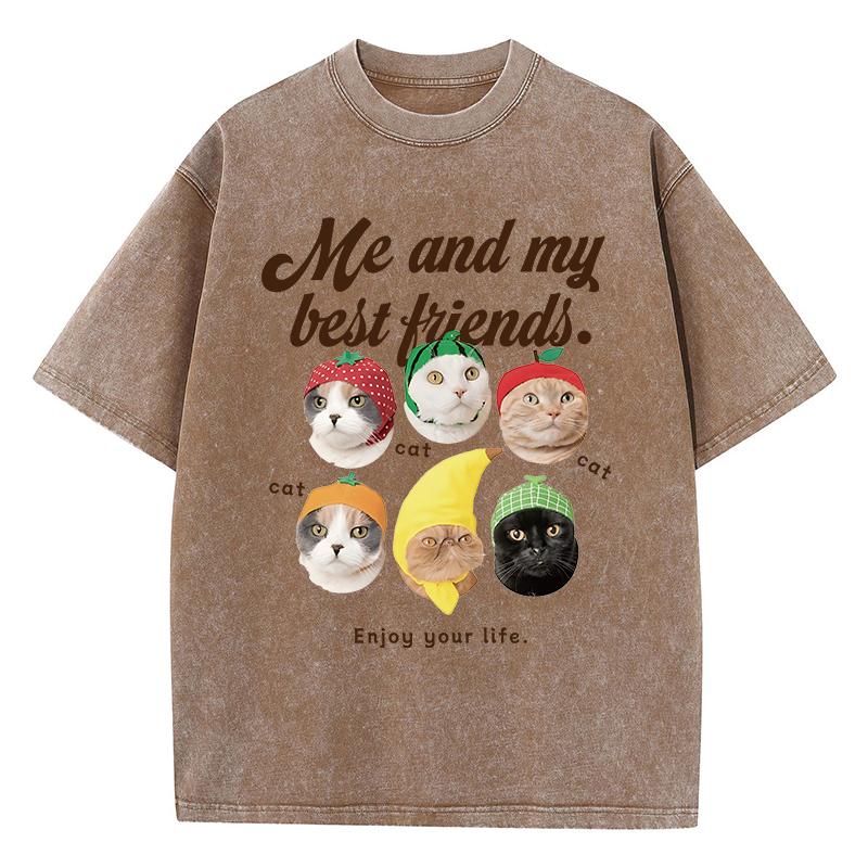 

Я и мой лучший друг Хлопковые футболки с принтами милых кошек Женская футболка Потертый оверсайз Топы с круглым вырезом Женская одежда 3XL