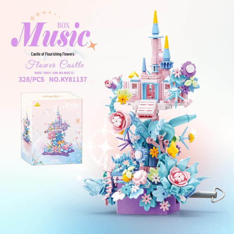 KaiZhi Prosperous Castle Music Box Building Set - Immortal Flower Educational Ornament & Birthday Gift. Box Size: 22*17*8 cm