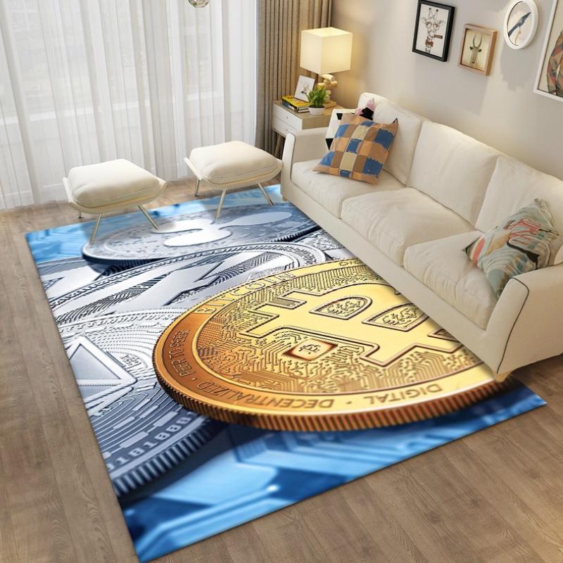 Bitcoin Carpet Bedroom Bedside Decor Rug Bitcoin 3d Floor Mat Large Cartoon Area Rug Living Room Creative Bitcoin Non-slip Mat