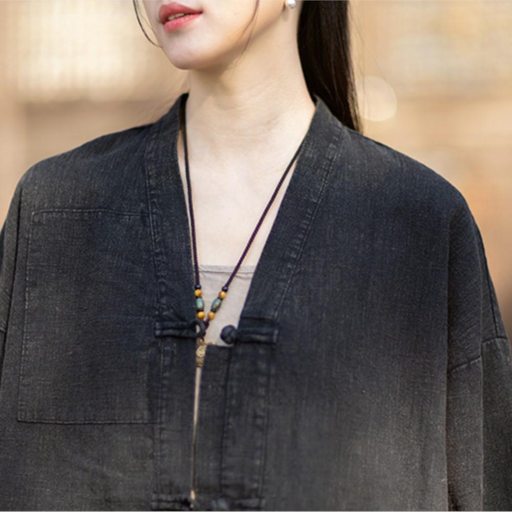 Johnature Women Vintage Shirts Tops Spring Chinese Style Button Blouses Patchwork Pockets Shirts