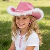(M, Pink) Girls Cowgirl Hat Plush Edge Stylish Western Sun Hat with Pearl Ribbon Bow Belt Decor