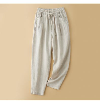 Ladies' Trousers Harlen Trousers Female Summer Loose Large Size Elastic Waist Tie Solid Colour Casual Nine-minute Carrot Trousers