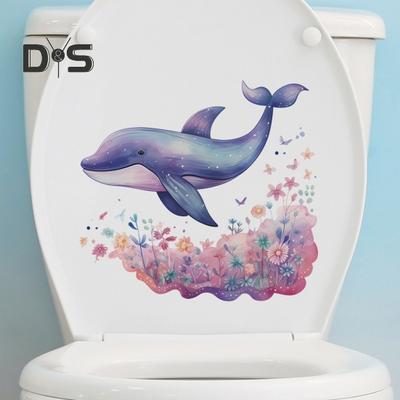 Wieloryb rysunkowy kwiat naklejka na toaletę zdejmowana samoprzylepna wodoodporna pcv salon Wall Art łazienka pokrywa sedesu naklejka dekoracyjna