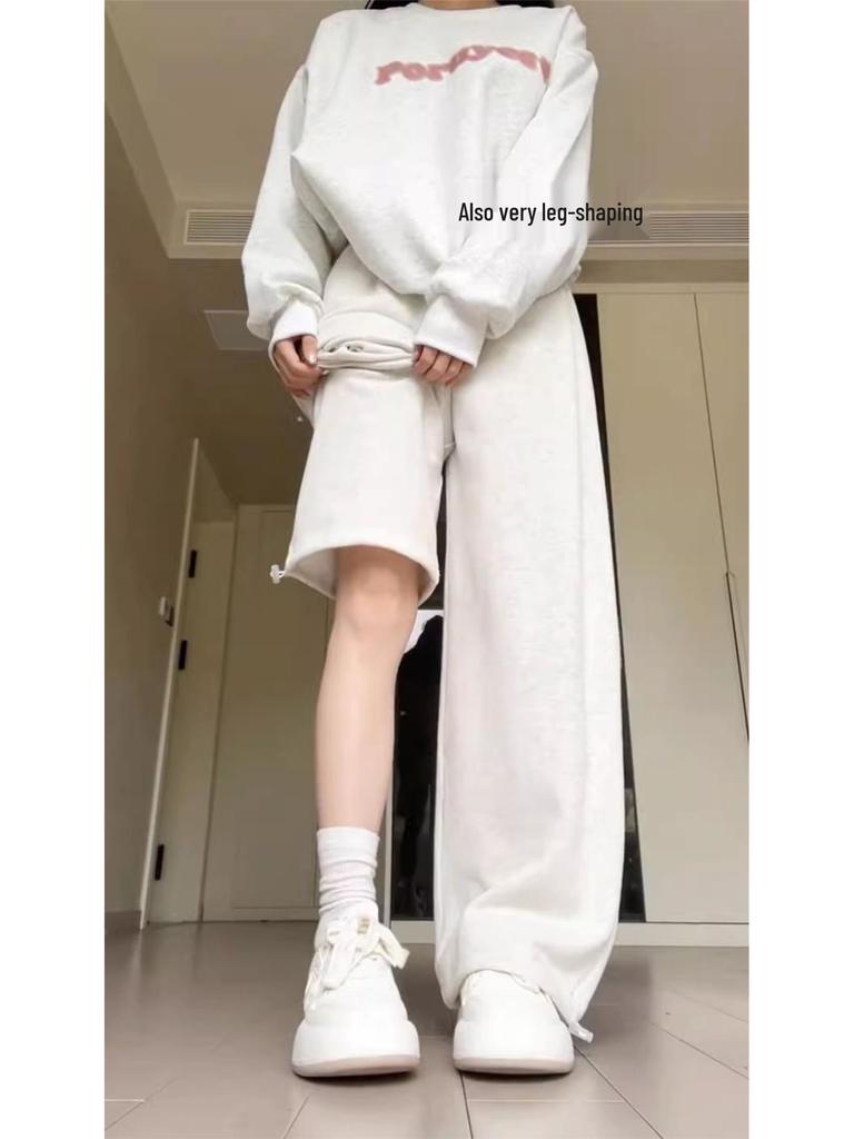 Γυναικείο Φλις Παντελόνι Φόρμας από Βαμβάκι: Douyin Φθινόπωρο/Χειμώνας 2024 Casual Στυλ Ευρείας Γάμπας