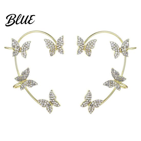 Clip-on Butterfly Earrings 2Pcs Ear Clips Decor Rhinestone