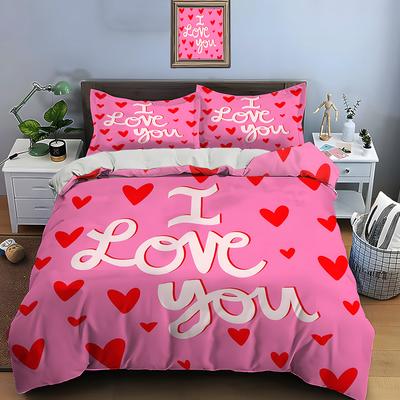 Juego de Ropa de Cama Love You Impresión 3D Juego de 2-3 Piezas (Sin núcleo) Adecuado para Dormitorio Hogar Juego de Fundas Nórdicas Regalo Regalo de Cumpleaños Decoración