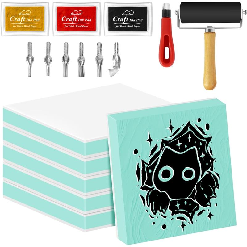 

2025 Trend For Beginners Stamp Making Kit 6Pcs 2 X 2 Rubber Carving Blocks,Linoleum Block Stamp For DIY