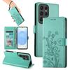 For Samsung Galaxy S25 Ultra Wallet Case Butterfly Floral Imprint PU Leather Phone Cover with Wrist Strap