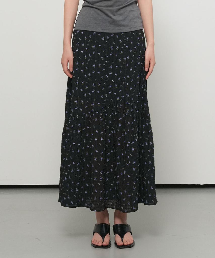 General Idea Flower Shirred Maxi Skirt [Black] / Gf2Lsk521