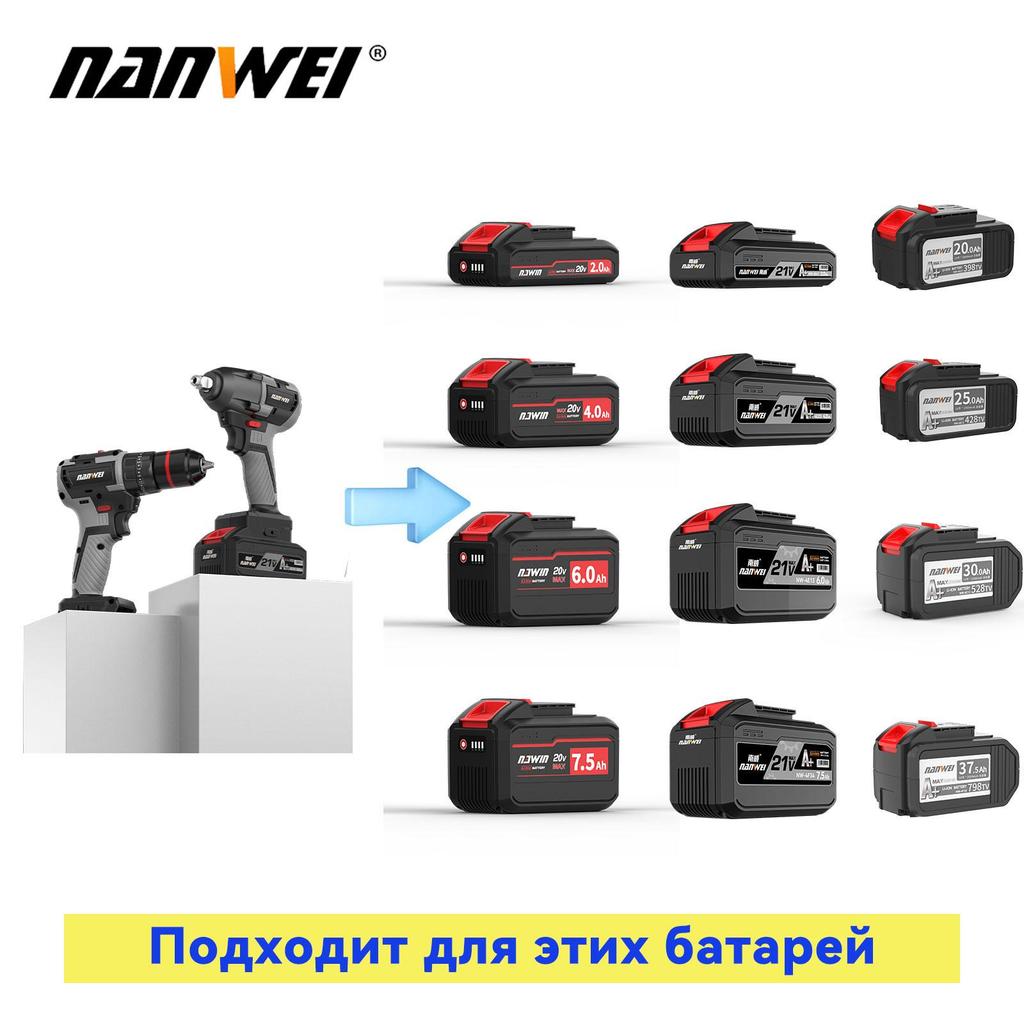 NANWEI 2 Piece 21V Brushless Motor Electric Wrench + Drill Tool Set