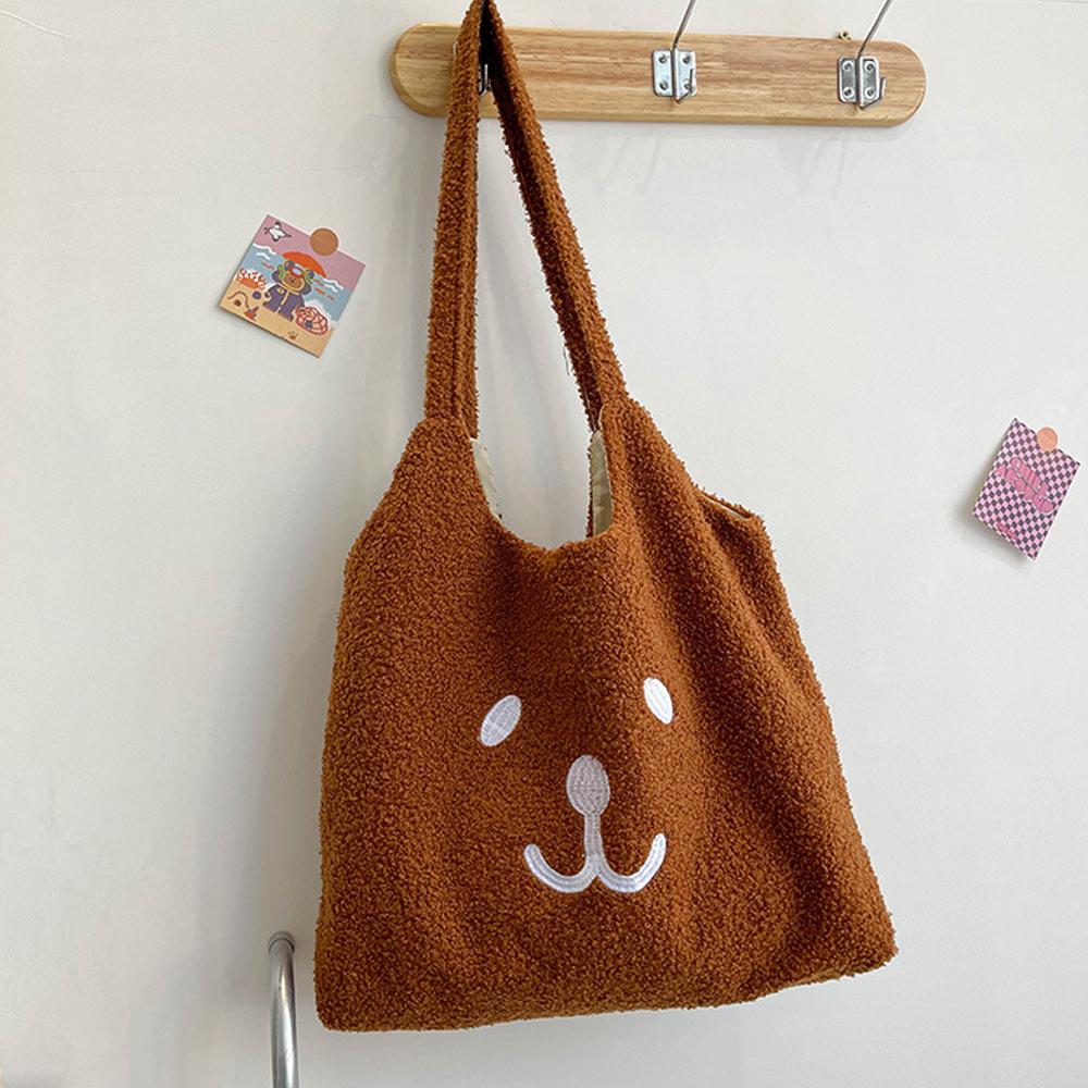 Women Soft Plush Shoulder Bag Cute Bear Handbag Furry Fluffy Totes Large Capacity Shopping Bags Cartoon Book Bags For Ladies