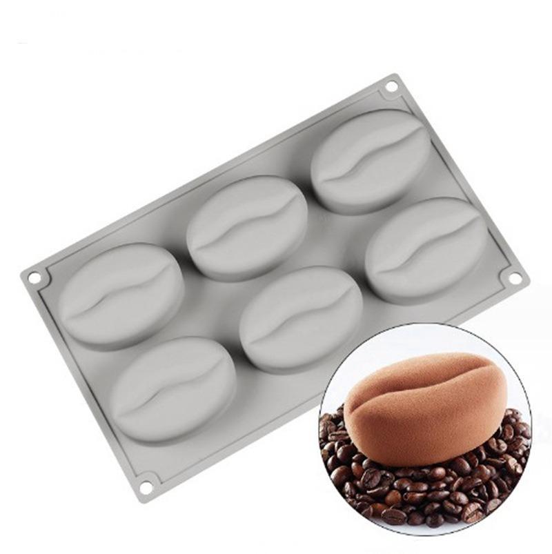 6 komor 3D Silikonová forma na ledové kostky Kávové zrno Forma na zrnka Cukroví Fondán Mousse Dort Mléčná čokoláda Dezert Mýdlo Vosk Formy