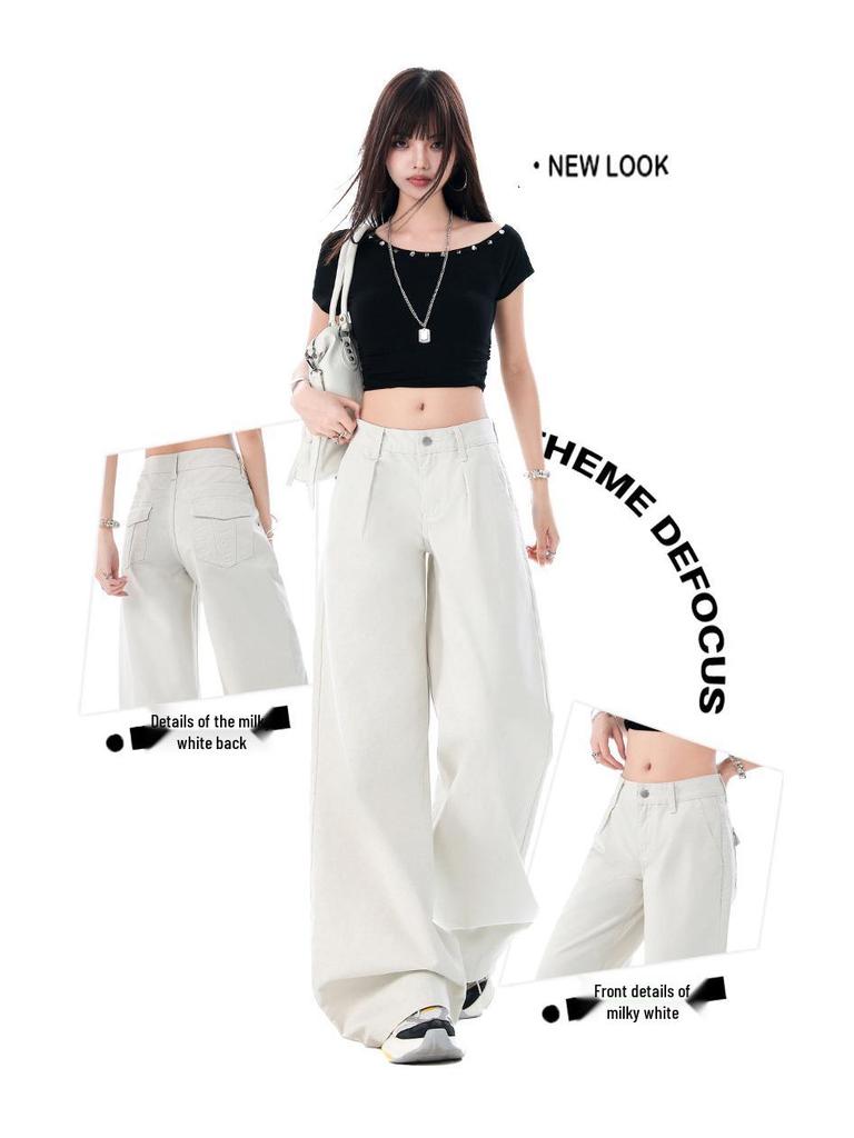 2026 Spring/Summer Women's Casual Washed Pleated Wide-Leg Low-Waist Slimming Jeans