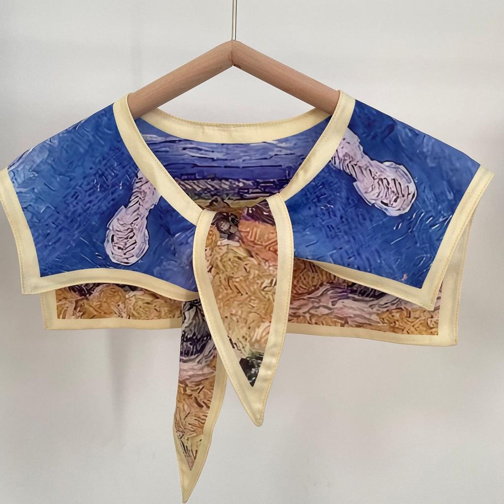 Summer Thin Fake Collar Small Silk Scarf Women'S Korean Version Of Versatile Ins Trendy Shirt With Vest T-Shirt With Shoulder Shawl Autumn