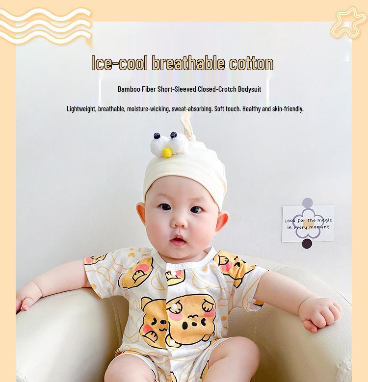 Summer Baby Bamboo Bodysuit: Lightweight, Breathable Short Sleeve Coverall for 3-24 Months