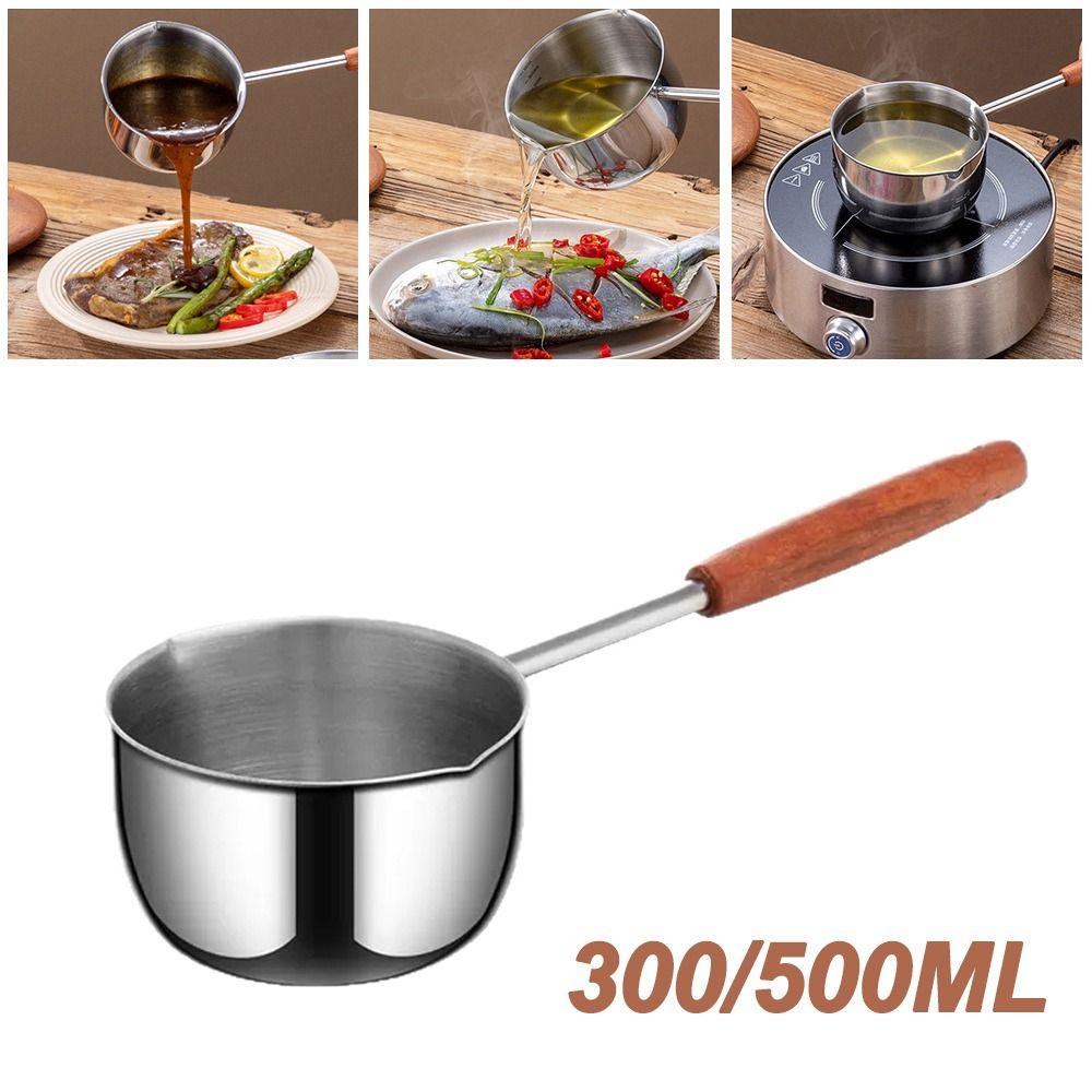 Wooden Handle Milk Pan Long-handled Oil Splashing Gadget  for Preventing Hot Oil From Scorching