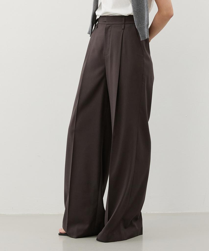 CITYBREEZE Strap Tuck Wide Slacks_Dark Brown