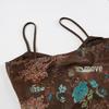 European & American Retro Print Spaghetti Strap Waist-Cinching Slim Bandeau Top