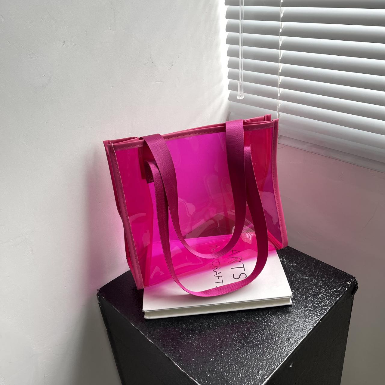 Модная креативная прозрачная сумка-тоут из ПВХ, простая большая вместительная подарочная сумка, портативная дорожная сумка через плечо для женщин розы красного