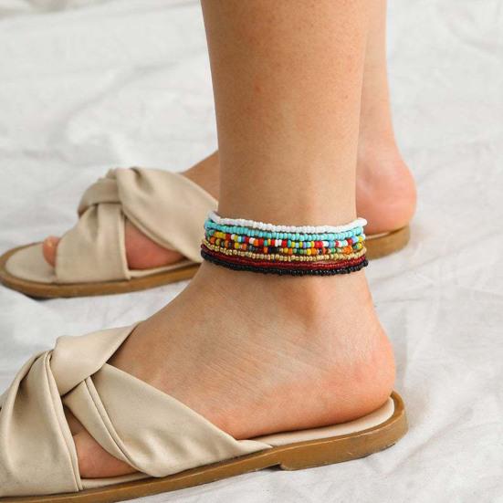 7Pcs Bohemian Women Anklet Round Beads Handmade Barefoot Ankles Bracelets Jewelry for Beach