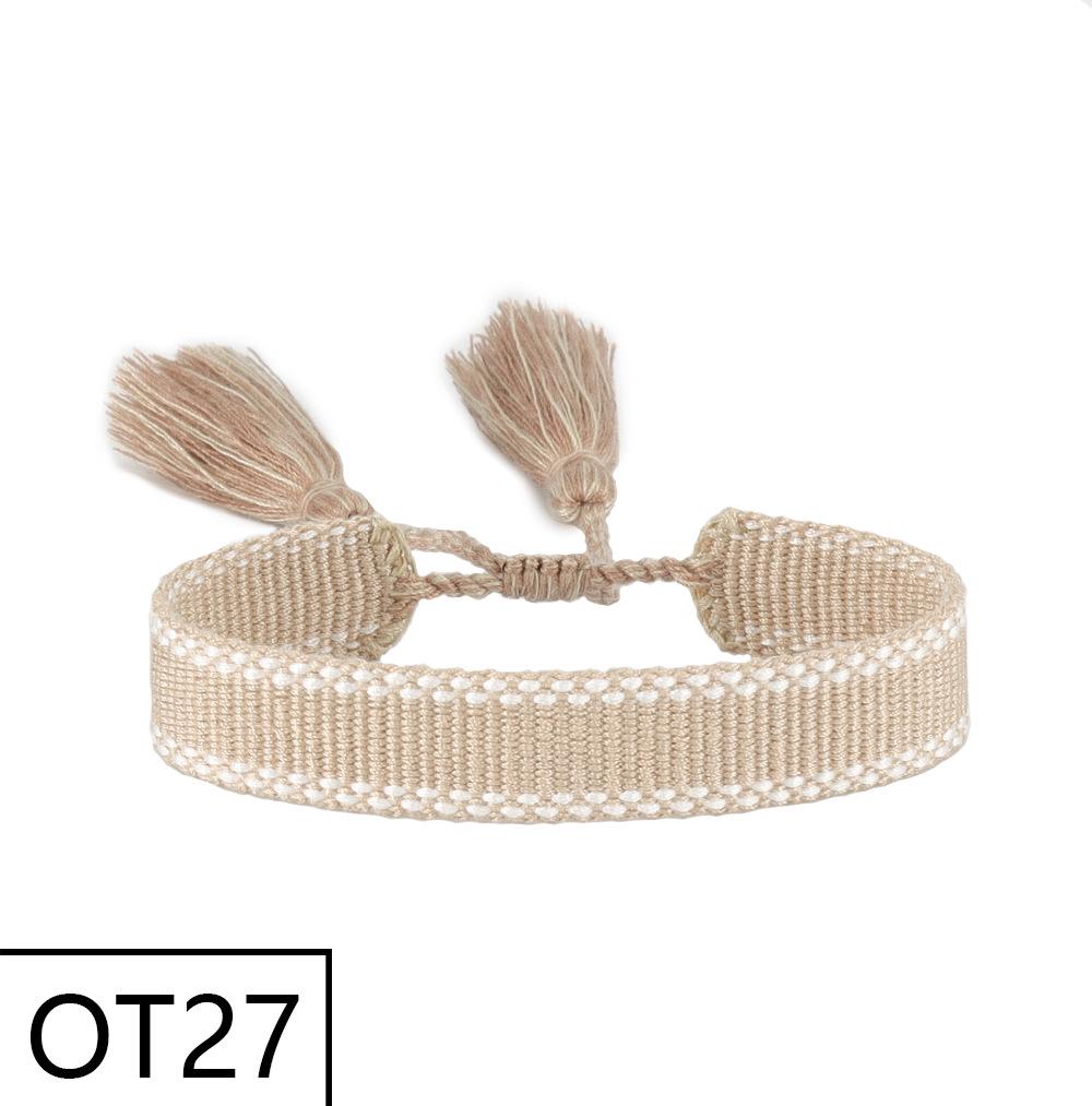 European & American Style Woven Bracelet - Solid Color, 1.3cm, Handmade Tassel, Fashionable Polyester Hand Rope for Women