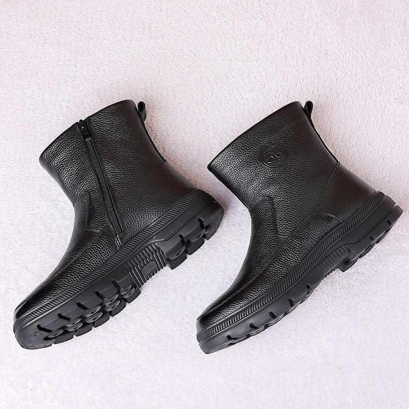 Winter Wool Men's Cotton Shoes Cowhide High-top Snow Boots Velvet Warm Leather Boots Tall Men's Shoes