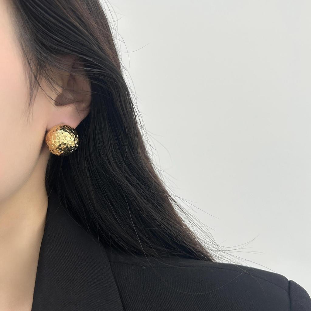 Simple Metal Sphere Earrings, Earrings, Light Luxury Temperament, High Sense, Shining Cold Wind Aura, Personalized Earrings
