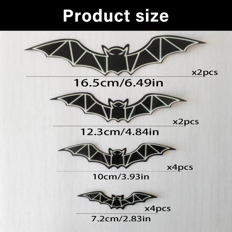12 Piece Adhesive Halloween Bat Wall Decal With Night Glowing Effect 3D Design Sticker For Home And Party Decoration