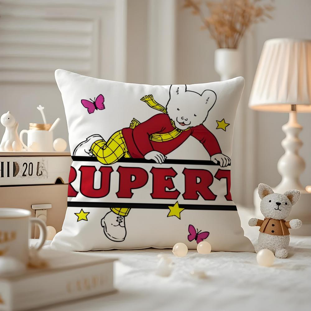 Anime RRupert BBear Cushion Cover Antidustmite Pillowcase Invisible zipper silky short plush Sofa cushion cover