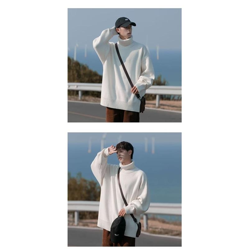Oversized Turtleneck Knit Sweater For Men Warm Soft Daily Wear Jumper