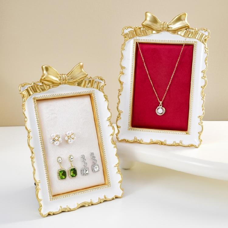 Necklace and Earring Display Holder with Lined Panel, French Style Tabletop Jewelry Stand for Vanity and Counter Display