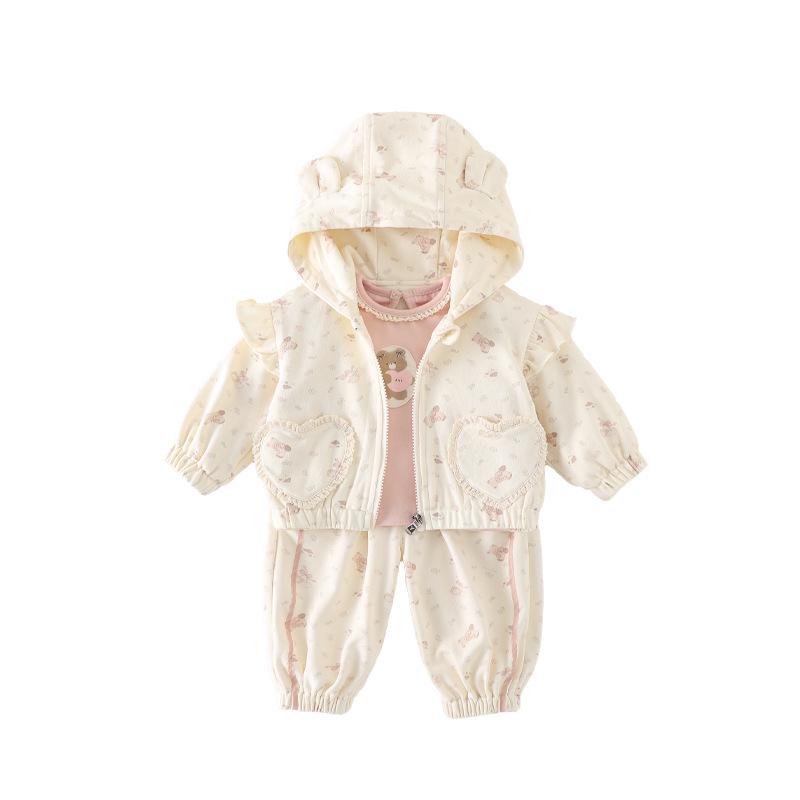 Spring 2026 Baby Girl Hooded Jacket & Cardigan Set - Fashionable Long Sleeve Coat