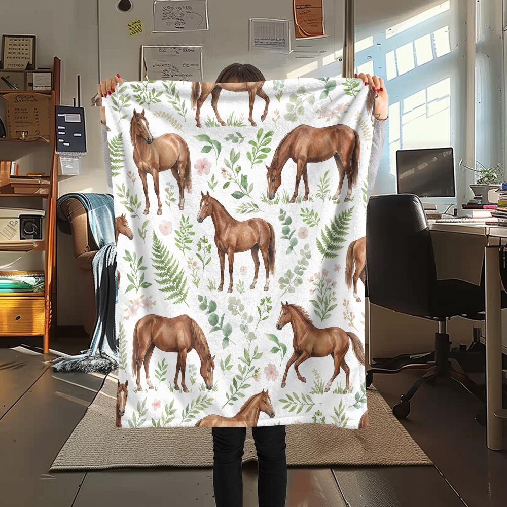 Frische Blumen Pferd Leopardenmuster Flanelldecke Hohe Qualität Bequem für Alle Jahreszeiten Heimdekoration Wärme und Komfort Perfekt für Weihnachtsgeschenke