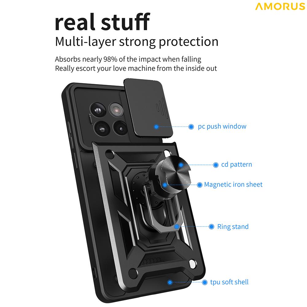 AMORUS Kickstand Case for OnePlus 13R 5G/Ace 5 5G/Ace 5 Pro 5G PC+TPU Phone Cover with Camera Lens Slider