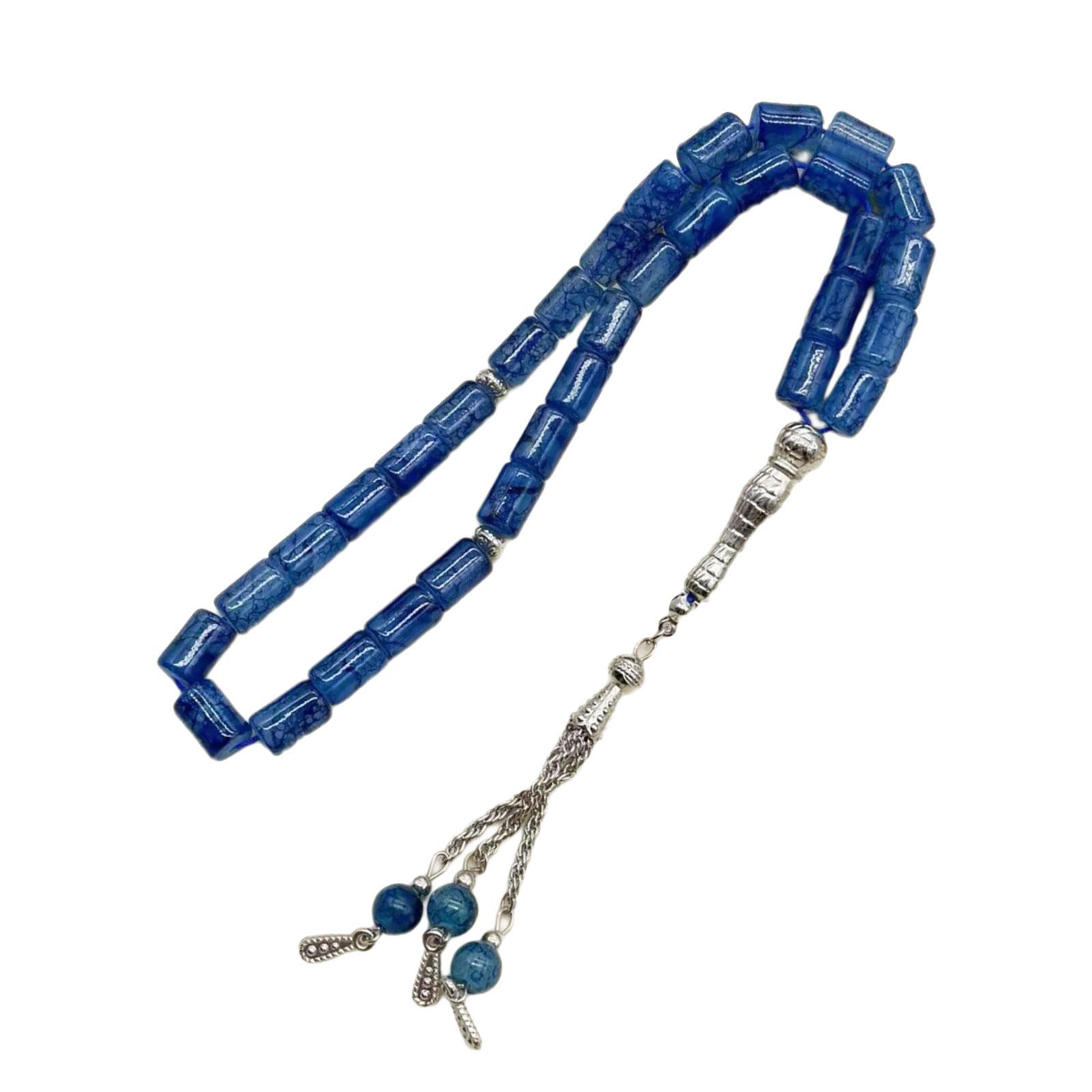 

Elegant Prayer Bead Bracelet 33 Cylinder Glass Beads For Religious Practice Comfortable Wrist Jewelry Gift синій